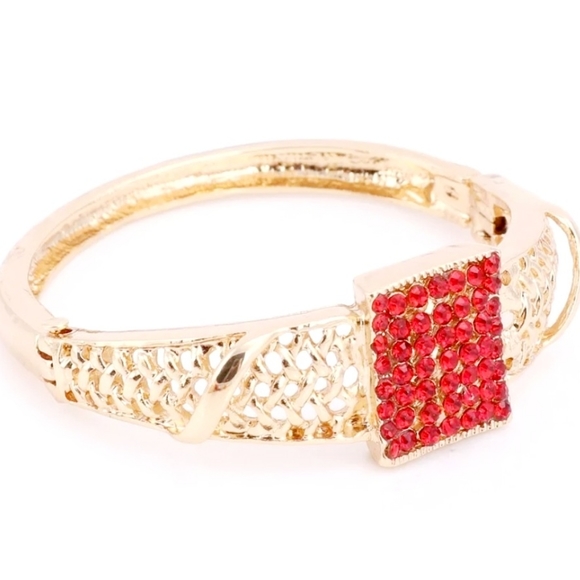 18k gold plated red crystal Necklace earrings bracelet ring set - Picture 5 of 14
